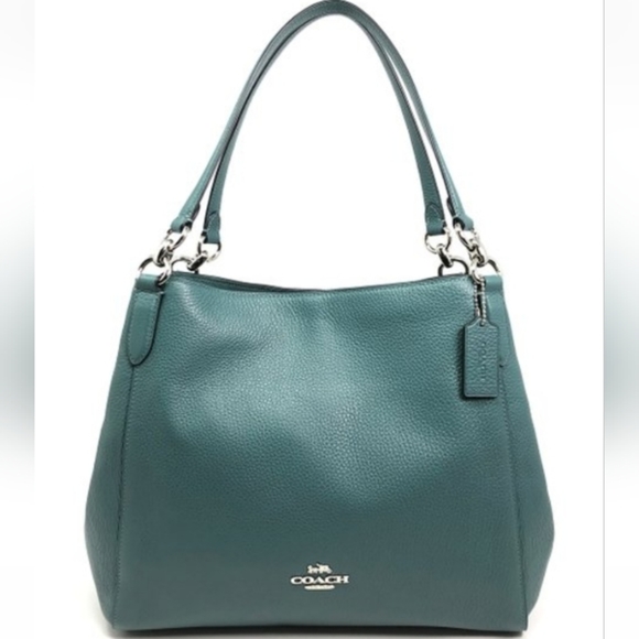 Coach Handbags - COACH Hallie Dark Green Teal Pebbled Leather Hobo Handbag Authentic